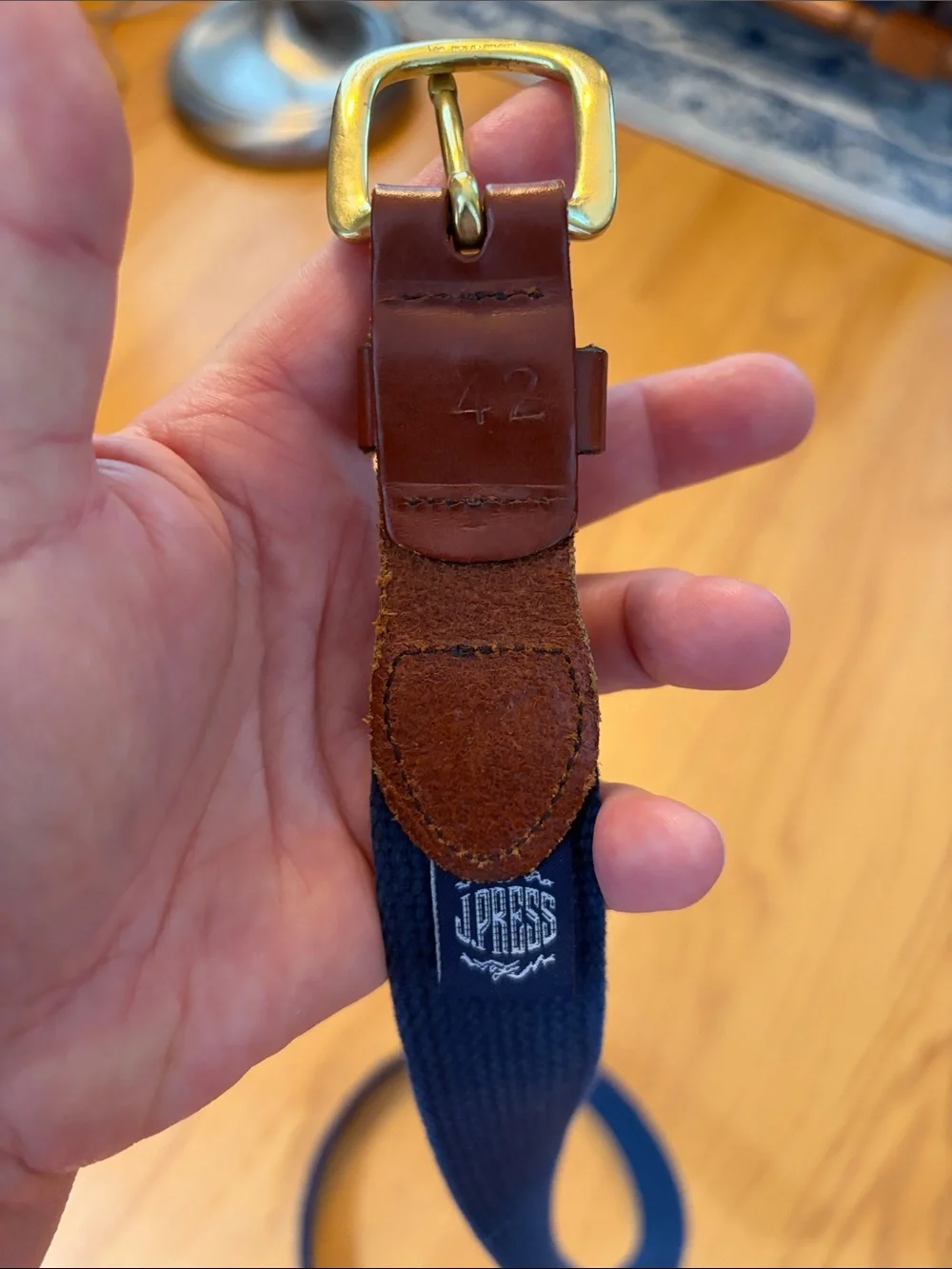 J. Press leather and ribbon lobster motif belt size 42